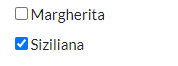 2 checkboxes for selecting Margherita or Siziliana