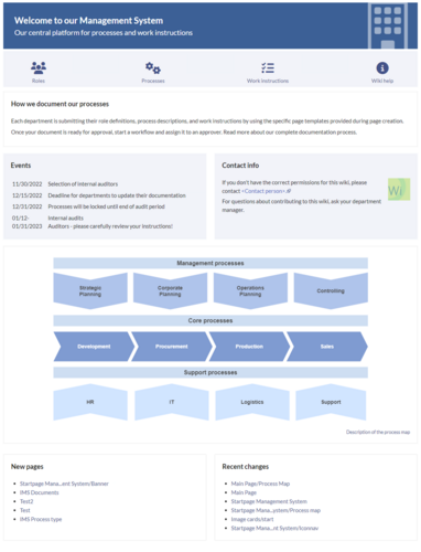 Screenshot of the "Startpage Management System"