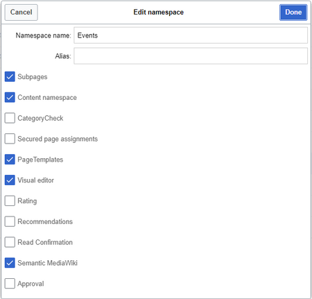 Events namespace settings