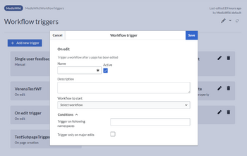 screenshot of adding a new workflow trigger