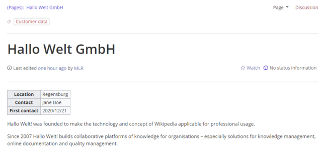 Customer page with semantic template