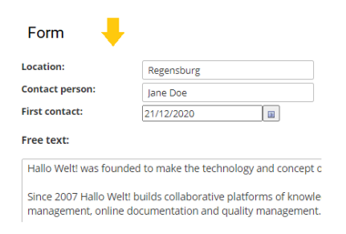 Data entry form