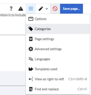 Options menu in the visual editor