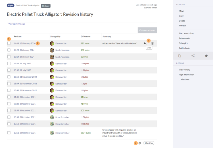 version history of the page der Seite " Electirc Pallet Truck Alligator"