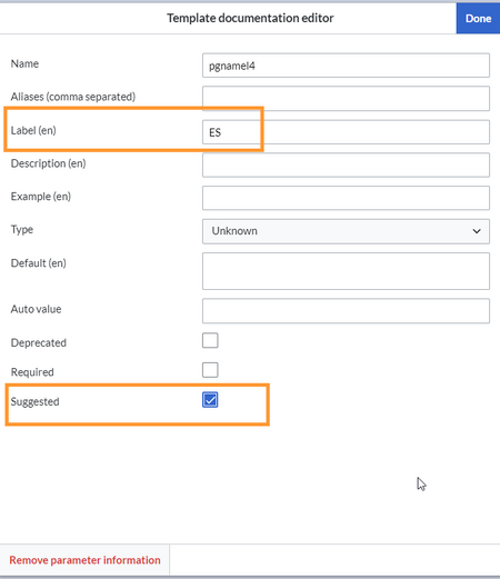 Parameter settings