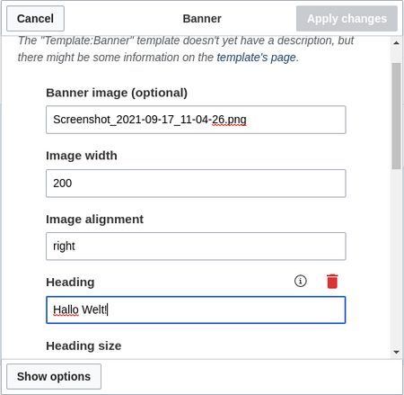 Available banner settings