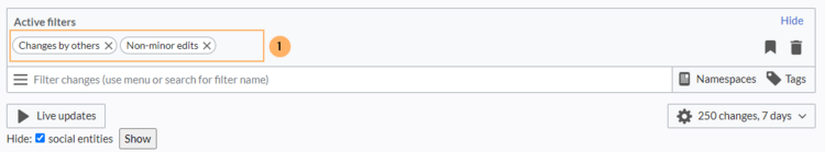 screenshot of a standard filter with preset values from the preferences settings